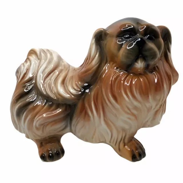 Vintage Large Pekingese Dog Statue Figurine Ceramic Hand Painted