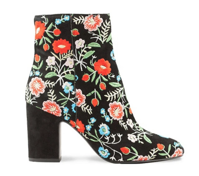 Bottines What For Véritable Cuir Noir Brodé T.38 NEUVES DS L/BTE