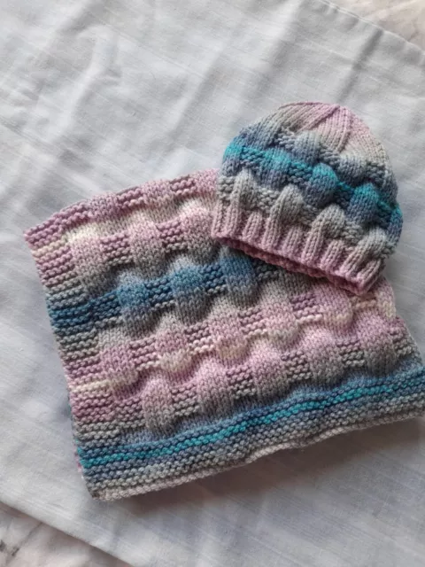 Hand Knitted Baby Blanket And Hat For Car Seat, Buggy Or Moses Basket.