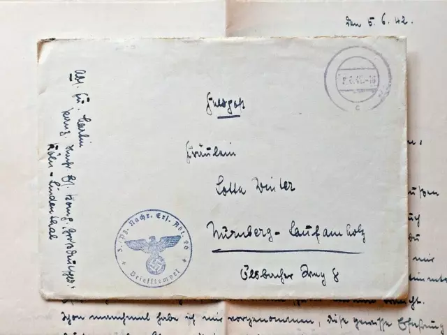 Feldpost Brief m Inhalt 2. WK 1942 Panzer Nachrichten Abt 26 Köln Lindenthal