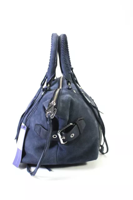 Rebecca Minkoff Womens Moho Tassel Zipped Woven Strap Satchel Tote Handbag Blue 3