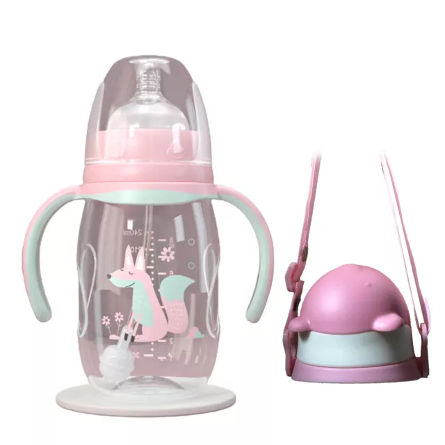 240ml/300ml Infant Drop-proof Baby Wide-caliber Milk Bottle with Straw Handle 88