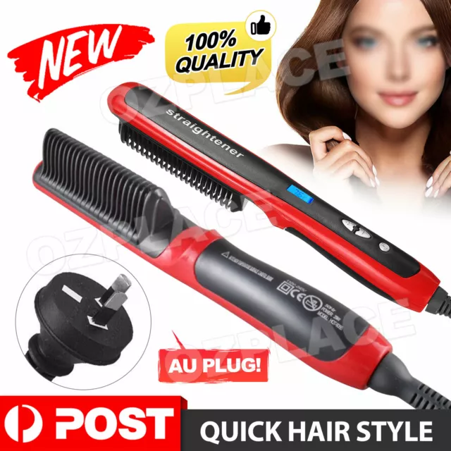 Men Beard Curling Straightener Brush Hair Comb Straightening Show Cap Quick Iron