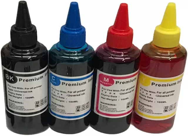 4 x 100ml Printer & Ciss Refill Ink Bottle fits Epson HP Canon Kit