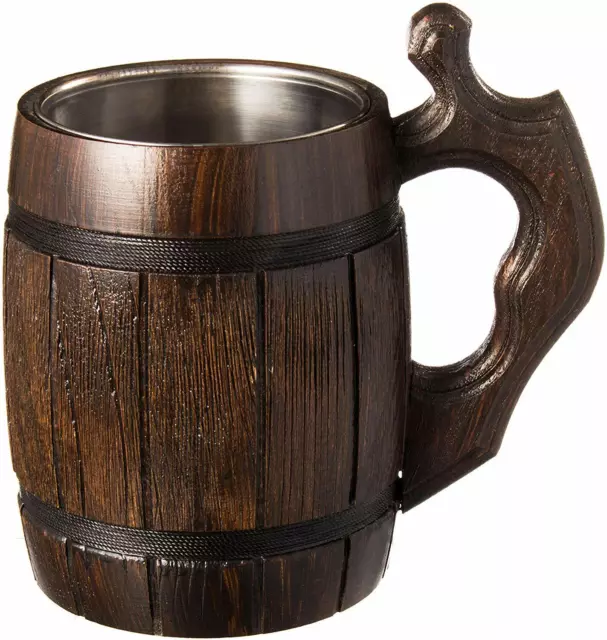 Handmade Beer Mug Oak Wood Stainless Steel Cup GIFTS Christmas Birthday Barrel B