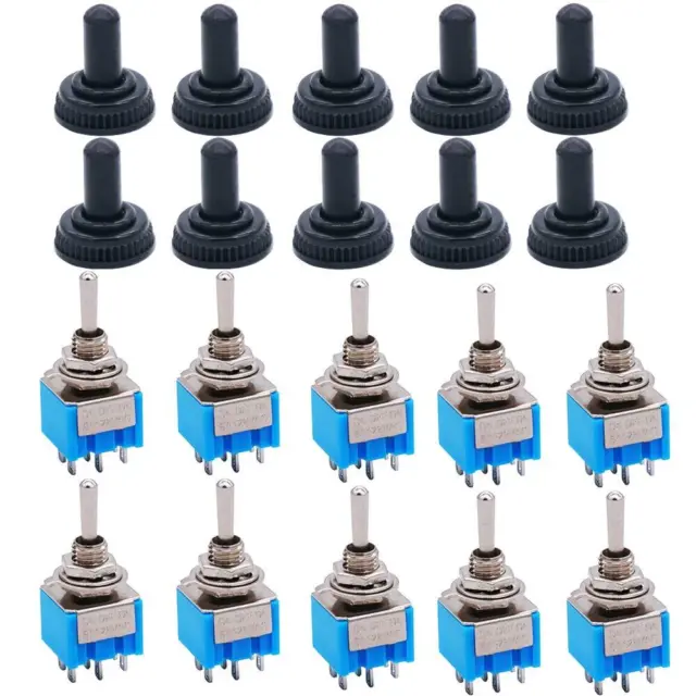 / 10 Pcs Mini Toggle Switch ON-Off-ON 3 Position 6 Pins DPDT AC 125V 6A + 10