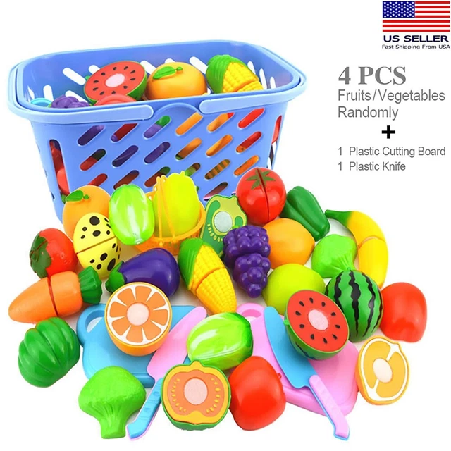 PRETEND PLAY FOOD Set Kids Toy Kitchen Cutting Playset Cook Serve Meal