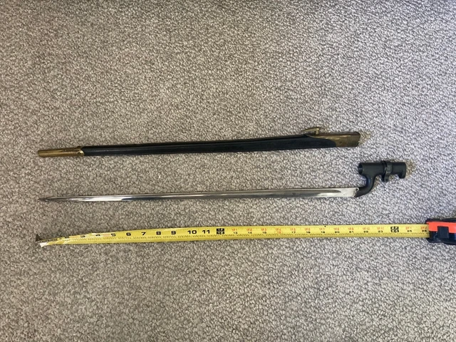 English antique Rifle bayonet with leather scabbard - 25 inches overall