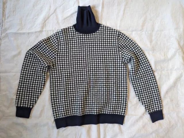 Todd Snyder Cashmere Wool Turtleneck Sweater Black White Gingham Navy M