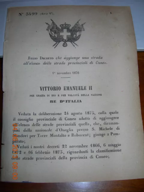 Regio Decreto 1876 Cuneo S Michele Di Mondovi Torre Montaldo Roburent Pamparato