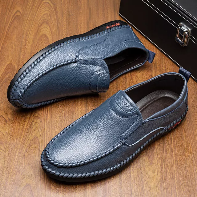 New Men's Casual Slip On Soft Sole Flat Leather Loafers Round Toe Driving Shoes