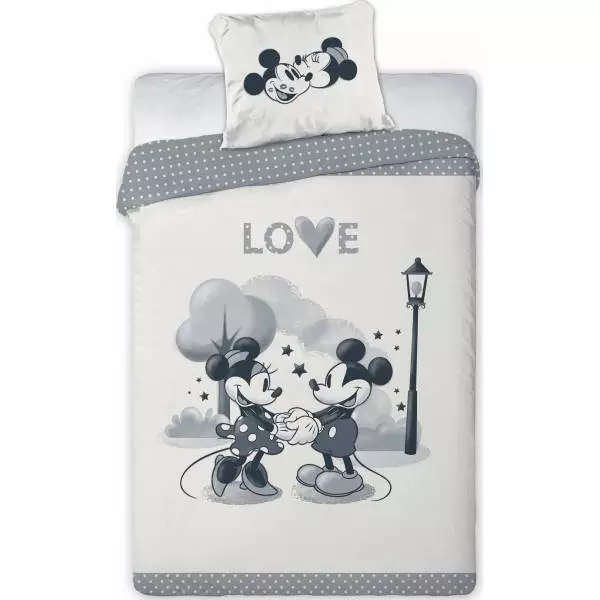 Mickey & Minnie Mouse Grey "Love" Bedding Single Cover & Pillow Duvet cover