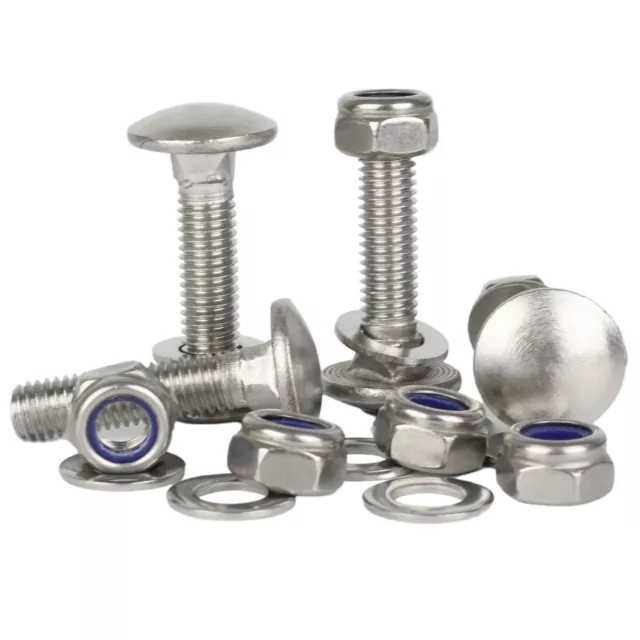 M5 Carriage Bolts Coach Bolt + Nyloc Lock Nuts & Washers Kit A2 Stainless Steel