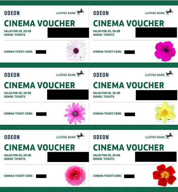 Six Club Lloyd's Odeon Cinema Tickets Expiring 08th November 2024 Bargain Price.