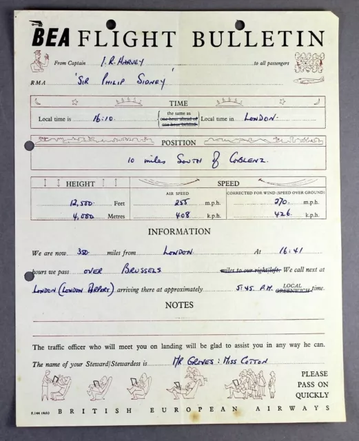 Bea British European Airways Airline Flight Bulletin Airspeed Ambassador G-Alzy