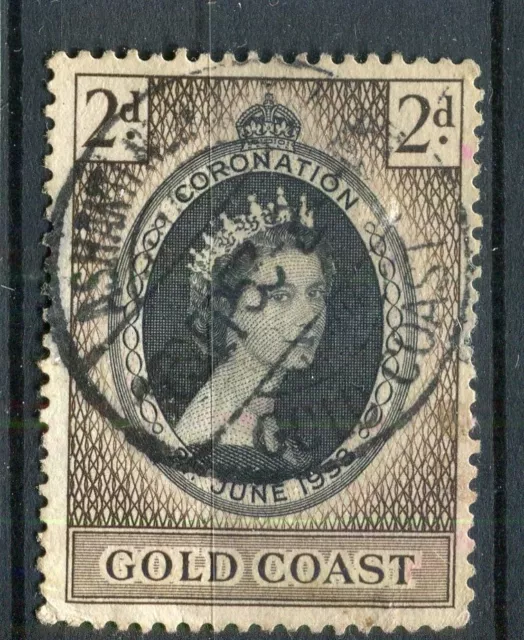 GOLD COAST; 1953 early QEII Coronation issue fine used 2d. value, fine Postmark