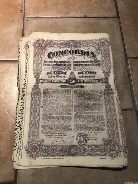 Concordia SA Roumanie Industrie du Pétrole 250 Lei 30 Avril 1924 Bucarest