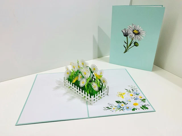 ORIGAMI POP CARDS White Daisy Garden 3D Pop Up Birthday Greeting Card ...