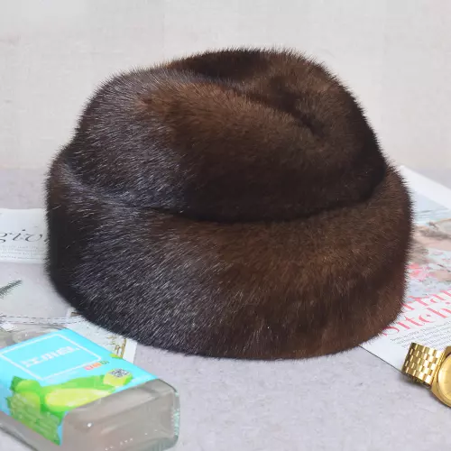 Men Real Mink Fur Cap Winter Warm Top Hat Headgear Beanie Beret Natural Fur Cap