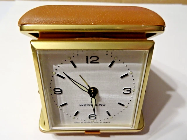 Westclox Travel Alarm Clock ~ Wind Up Tan Folding Case