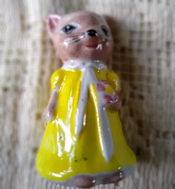 Vintage 1960s Small Cat In Dress Ornament Cute Kitsch