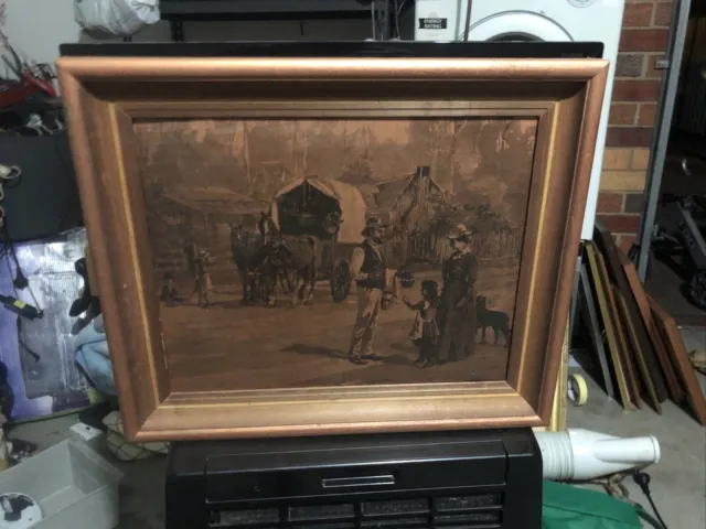 Vintage Copper Etching - Horse and Cart Colonial Themed Picture