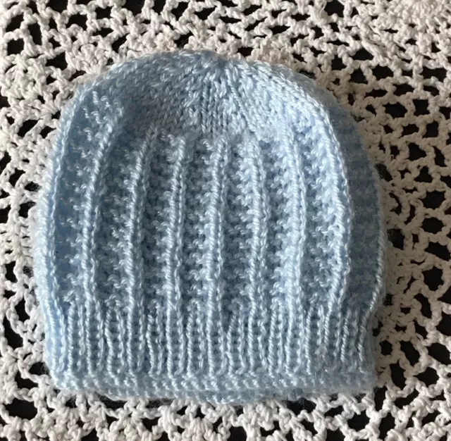 Brand New Hand Knitted  / Blue BabyGlitz  Baby Boys Hat Size Newborn Approx