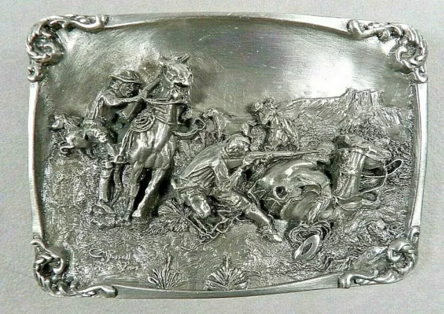 Charles M Russell - Belt Buckle - When Horseflesh Comes High   212/5000