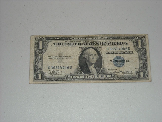One 1935A $1 Blue Seal Dollar Bill Silver Certificate Note   NO MOTTO