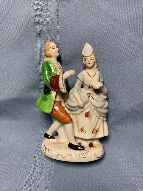 Vintage Occupied Japan Victorian Courting Couple Woman Man Light Blue Dress