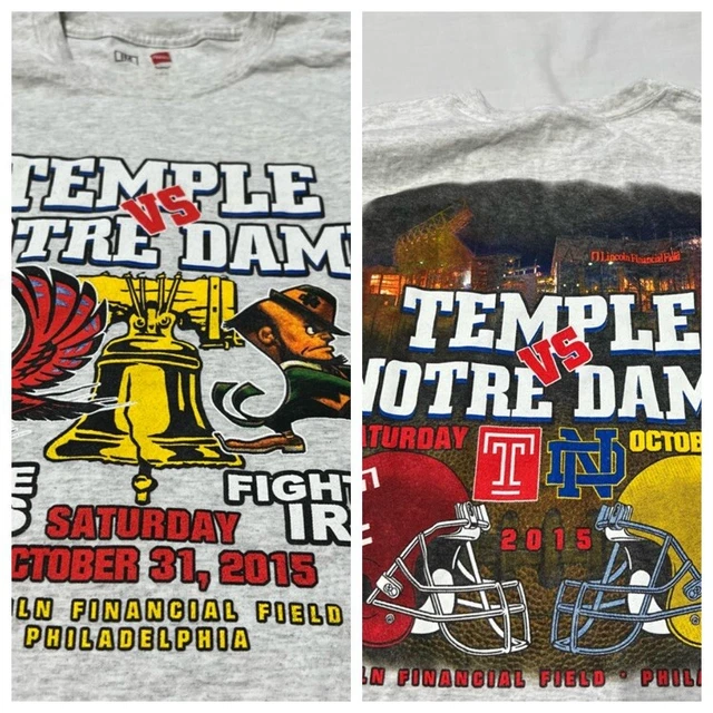 2015 Temple Owls Vs Notre Dame Fighting Irish Short Sleeve T Shirt Size L