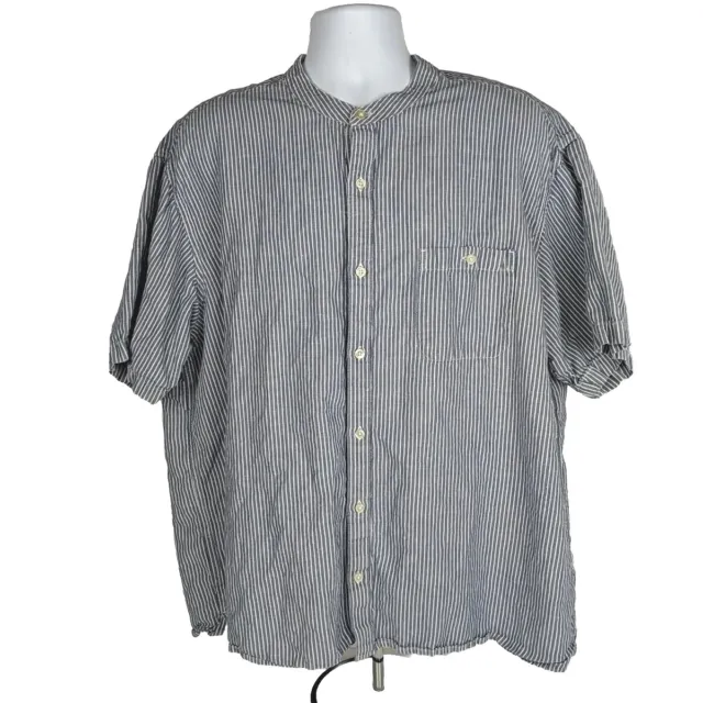 ORVIS LINEN COTTON Blend Collarless Button Up Mens Shirt 2XL Bluie ...