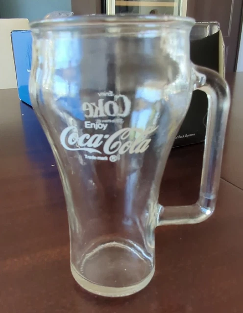 Vintage Coca Cola Libbey Glass With Handle White Logo 6 1/4" Tall