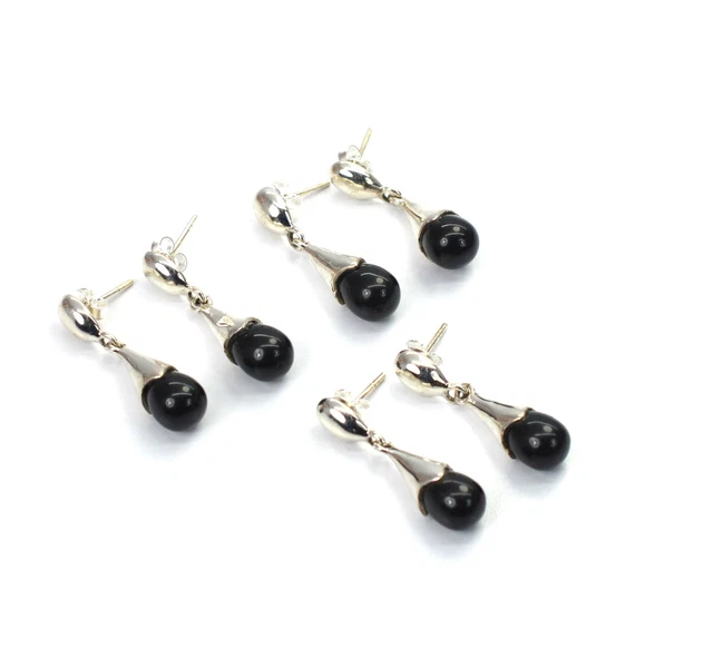 WHOLESALE 3PR 925 SOLID STERLING SILVER BLACK ONYX STUD EARRING LOT b852