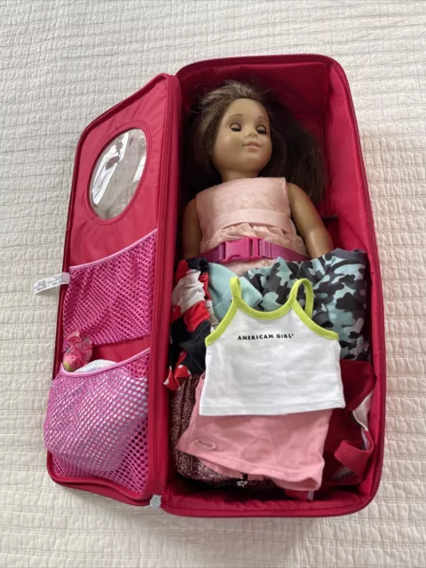 2011 American Girl Doll 18” Brown Hair Blue Eyes Carrying Case Lot Accessories