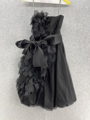 Vera Wang White Label Black floral dress Taffeta Balloon Hem Size 4 Ribbon