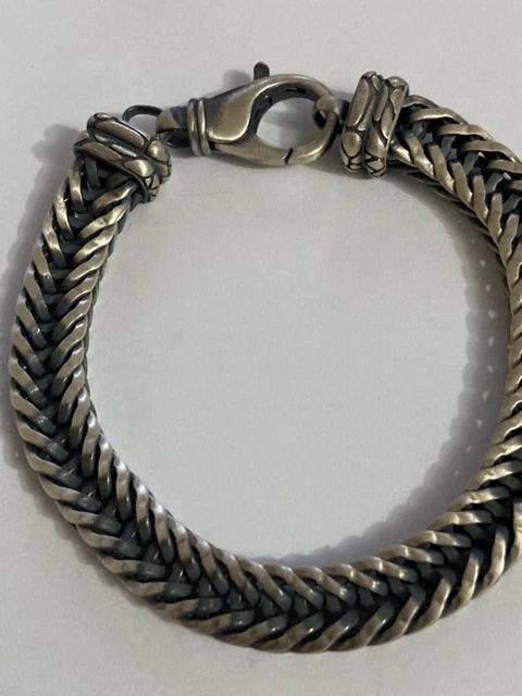 925 Sterling Silver Hand Made MEN BRACELET 8 inches 9.4mm wide Gun Metal Finish