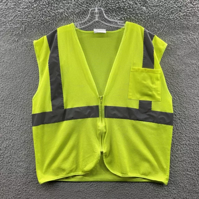 Safety Vest Men's Medium Neon Green Silver Reflector Stripes 1/2 Zip Safety Vest