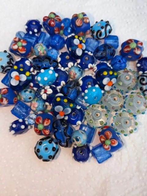 Lampwork Glass Handmade Beads Blue Mixed Lot 160g Stunning Feature Beads