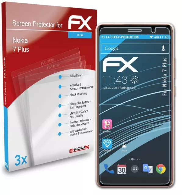 atFoliX 3x Film Protection d'écran pour Nokia 7 Plus Protecteur d'écran clair