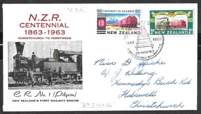 NEW ZEALAND  - N.Z.R. CENTENIAL 1863-1963  - 25th NOV 1963 - FDC