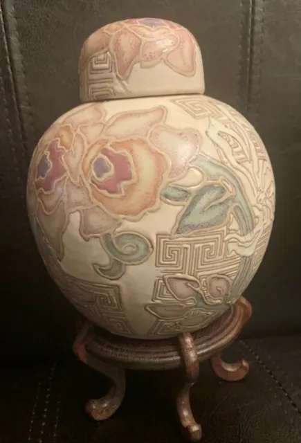 TOYO Terri Roese Cymbaline Floral Ginger Jar With Lid 6" & Stand HA14402