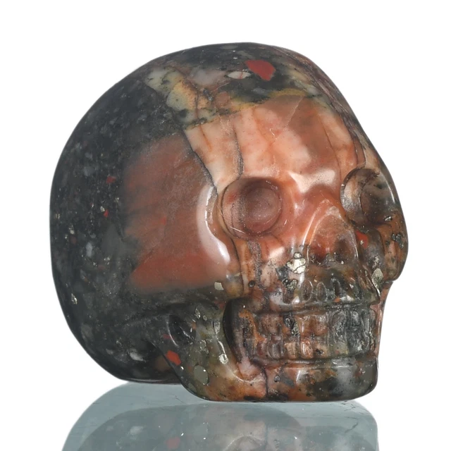 Nuevo jaspe de sangre natural tallado a mano cristal cráneo cristal curación #36G26
