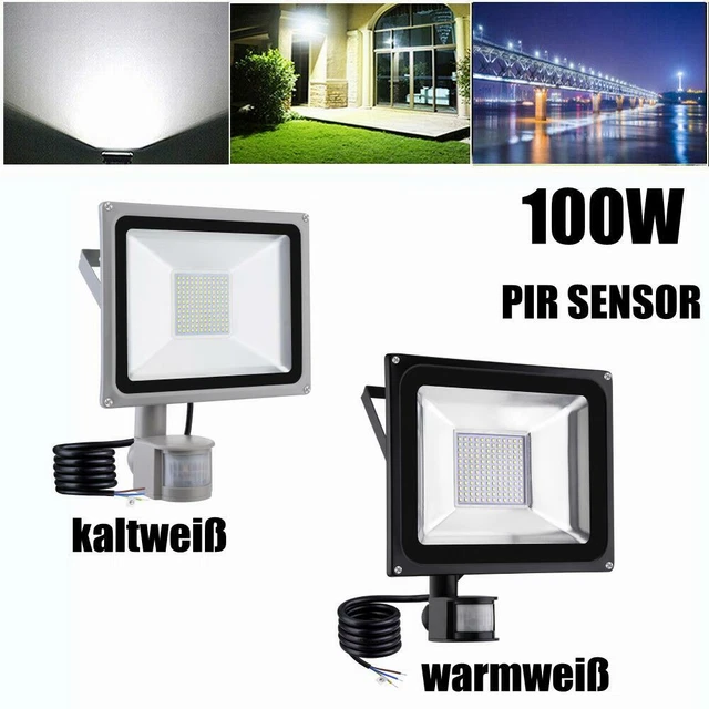 100W LED Fluter mit Bewegungsmelder Flutlicht Scheinwerfer Außen Strahler IP65