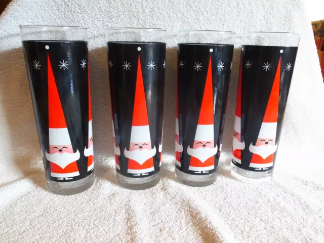 4 Vintage 7” Holt Howard MCM Atomic Christmas Santa Gnome Tall Glasses-Last One