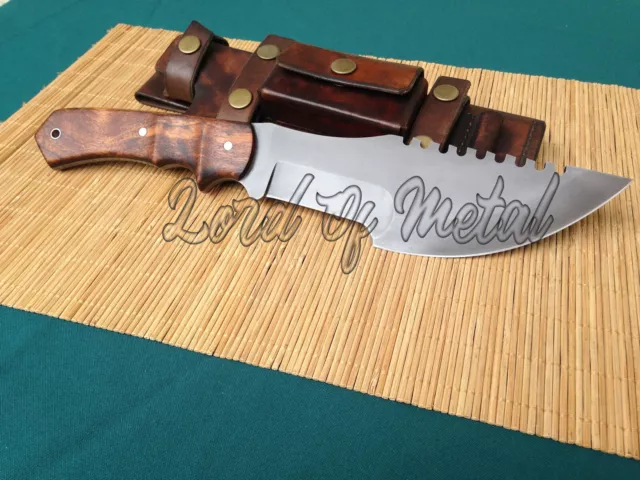 Lom Custom Handmade Carbon Steel Acid Wash Rose Wood Tracker Knife With Sheath