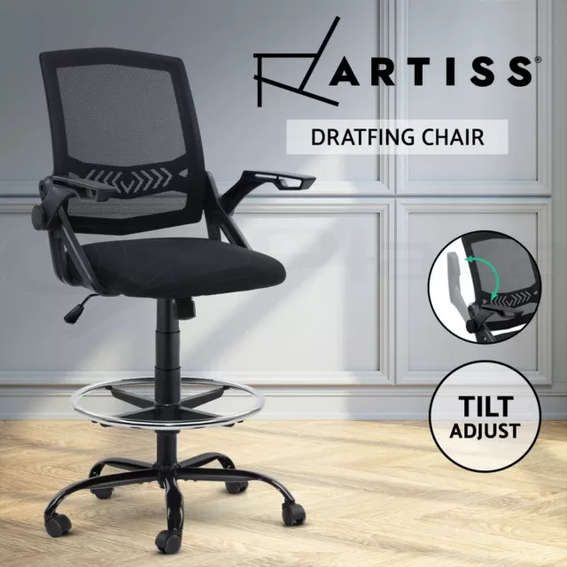 Artiss Office Chair Drafting Stool Computer Standing Desk Mesh Chairs Black