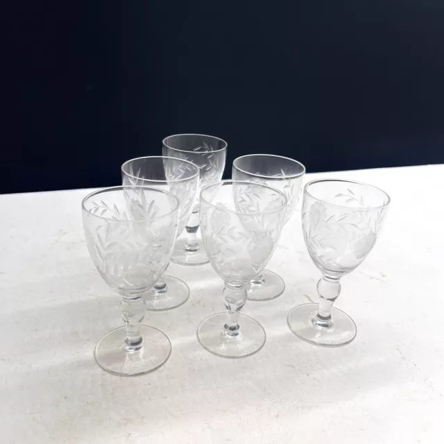 6 x Etched Clear Glass Port Sherry Drinking Glasses Set