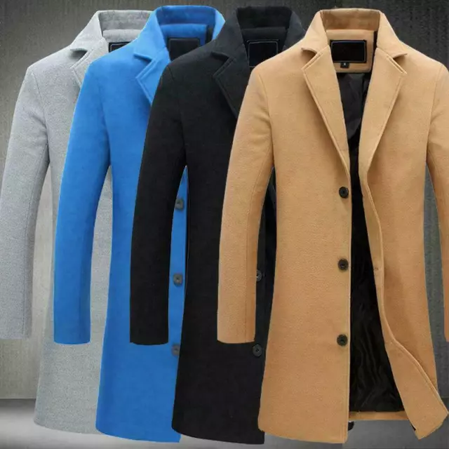 Men's Wool Coat Winter Warm Trench Coat Outwear Overcoat Long Jacket Slim Plus