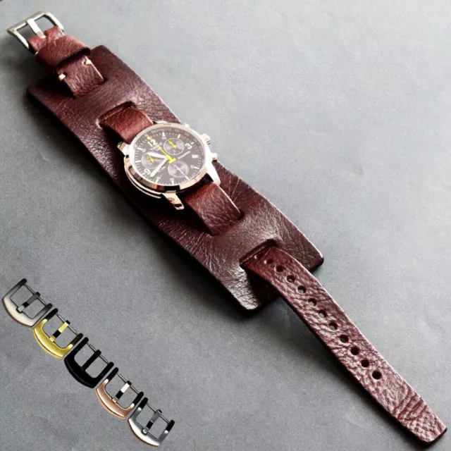 Correa de reloj de cuero vegetal  18-26mm  bund strap vintage militar cuff band